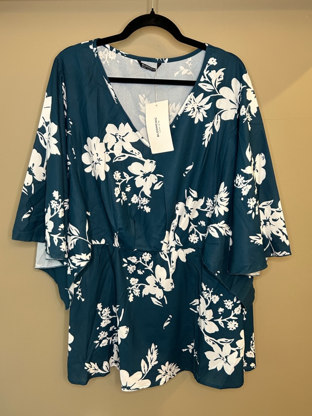 BloomChic Teal V-Neck Flutter Sleeve Blouse